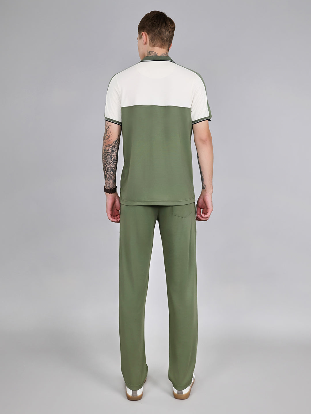 Men Green Solid Collar Half Sleeve Lower Set