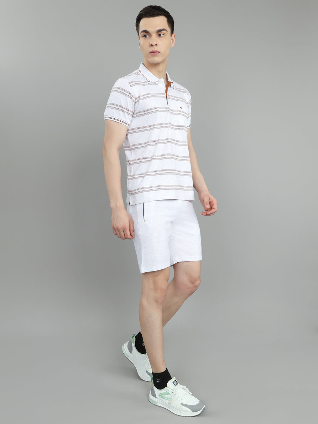 Men Off White Stripe Round Neck Half Sleeve 3 Pc Combo Set