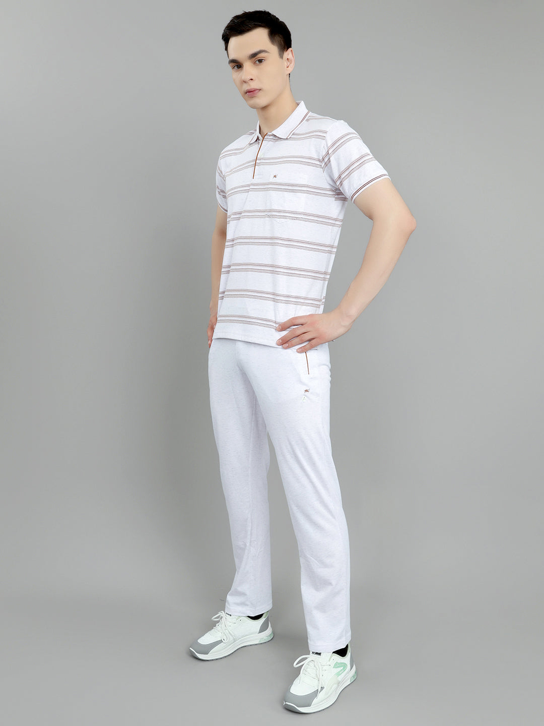 Men Off White Stripe Round Neck Half Sleeve 3 Pc Combo Set