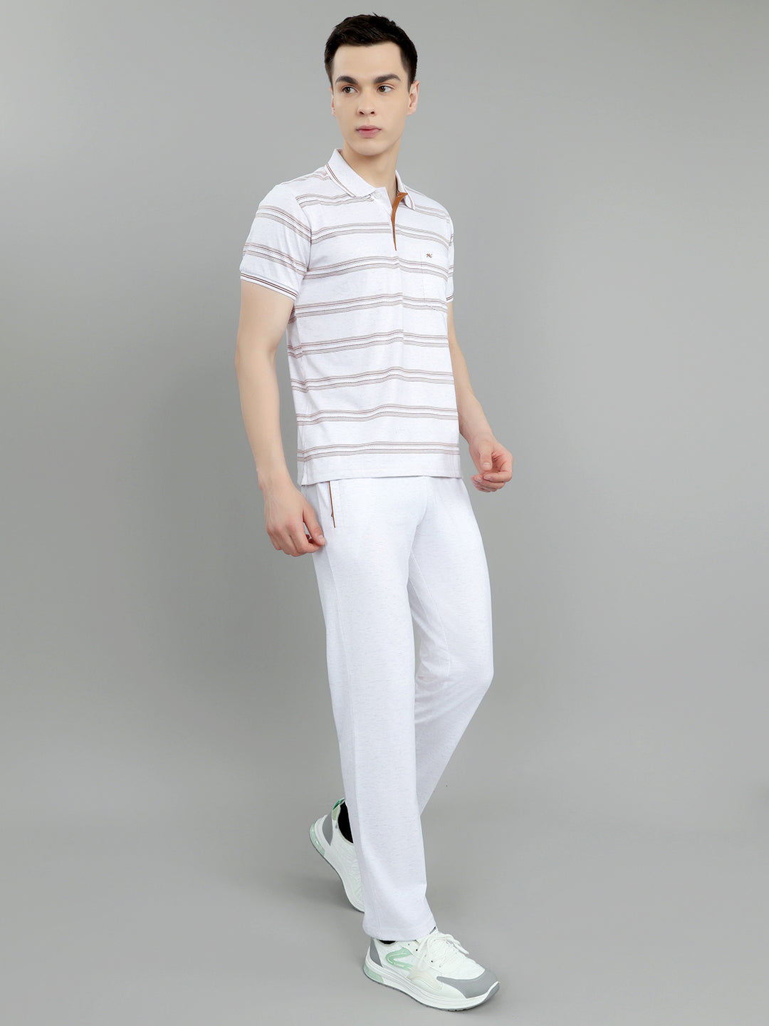 Men Off White Stripe Round Neck Half Sleeve 3 Pc Combo Set
