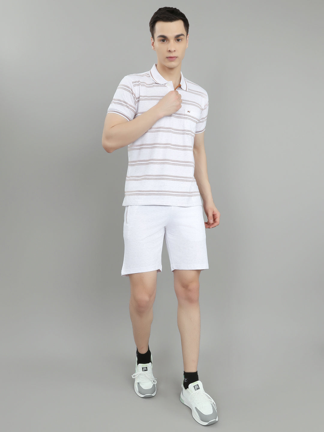 Men Off White Stripe Round Neck Half Sleeve 3 Pc Combo Set