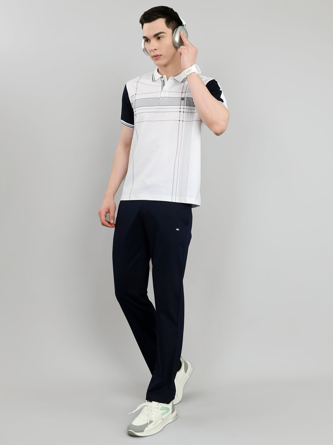 Men Navy Blue & White Self Design Collar Half Sleeve 3 Pc Combo Set