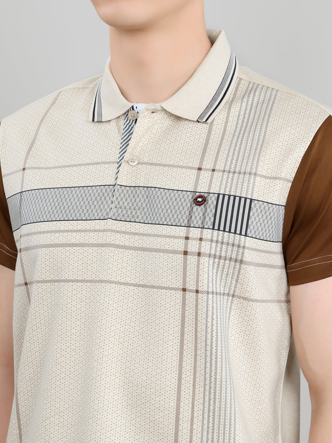 Men Beige & Brown Self Design Collar Half Sleeve 3 Pc Combo Set