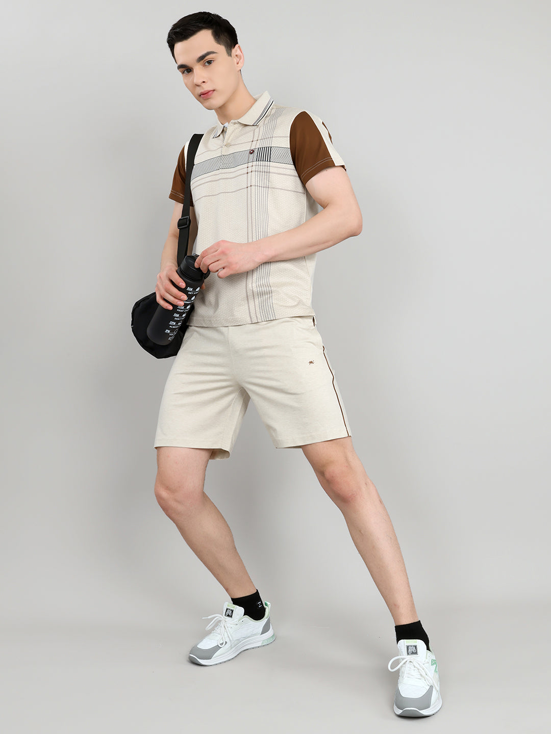 Men Beige & Brown Self Design Collar Half Sleeve 3 Pc Combo Set