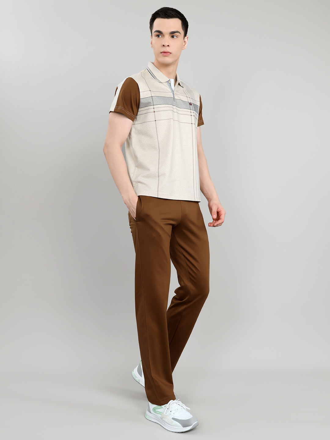 Men Beige & Brown Self Design Collar Half Sleeve 3 Pc Combo Set