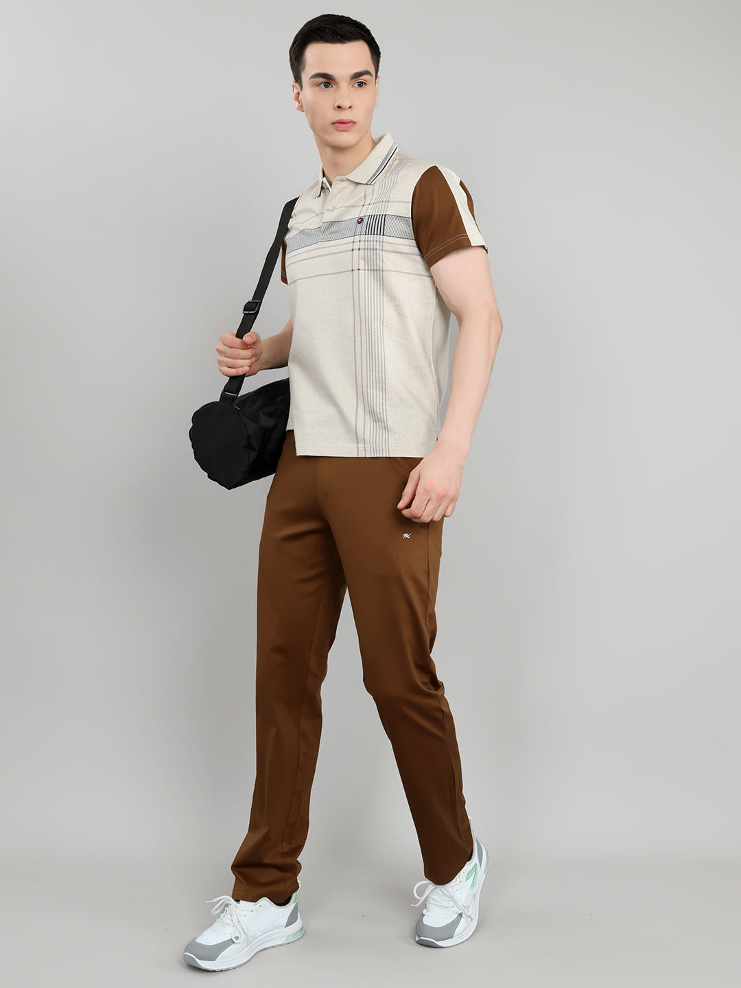 Men Beige & Brown Self Design Collar Half Sleeve 3 Pc Combo Set