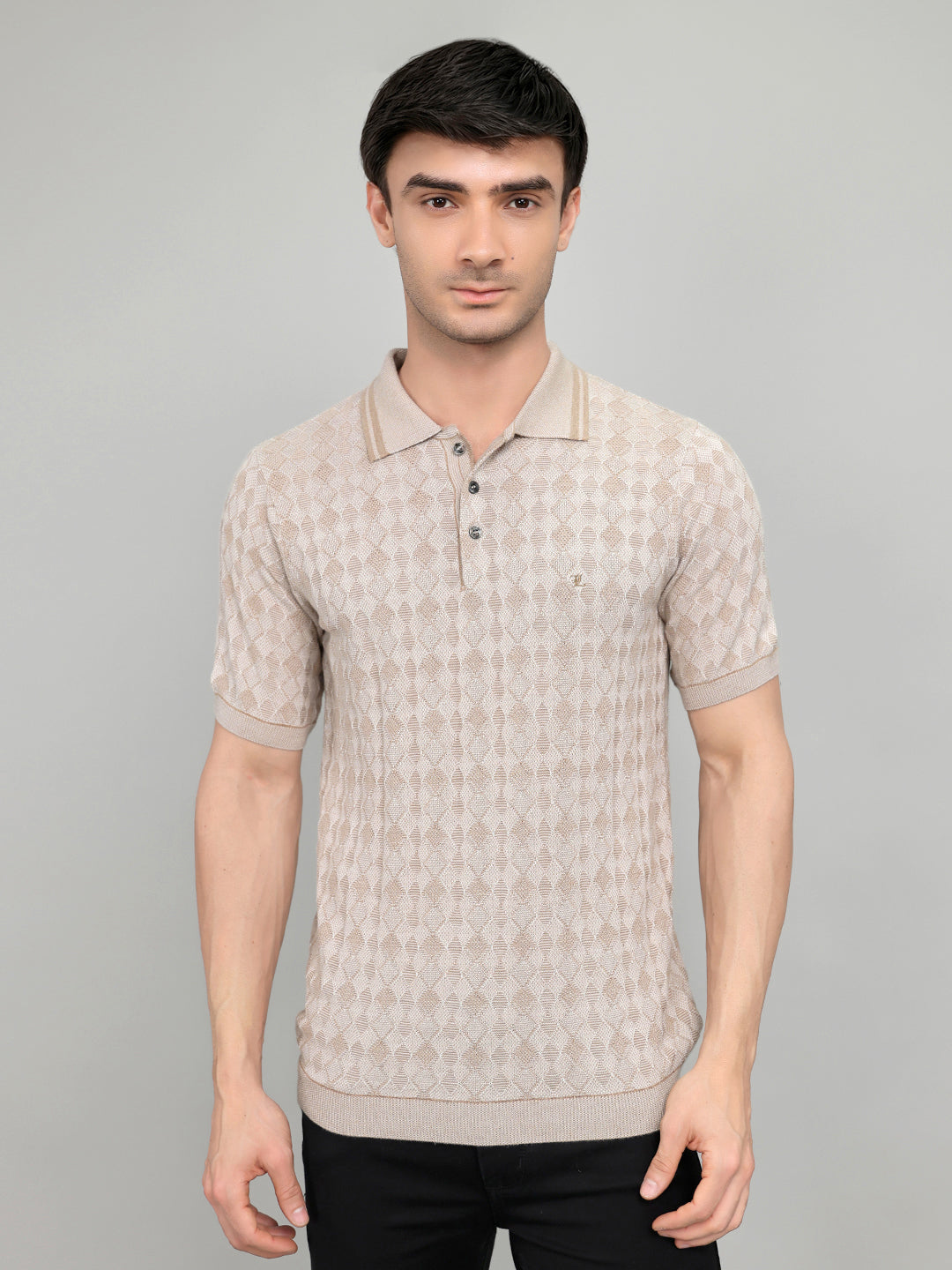 Luxuria Men Camel Brown Solid Collar Half Sleeve T-Shirt