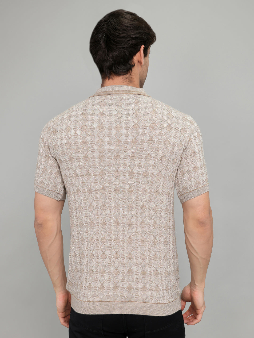 Luxuria Men Camel Brown Solid Collar Half Sleeve T-Shirt