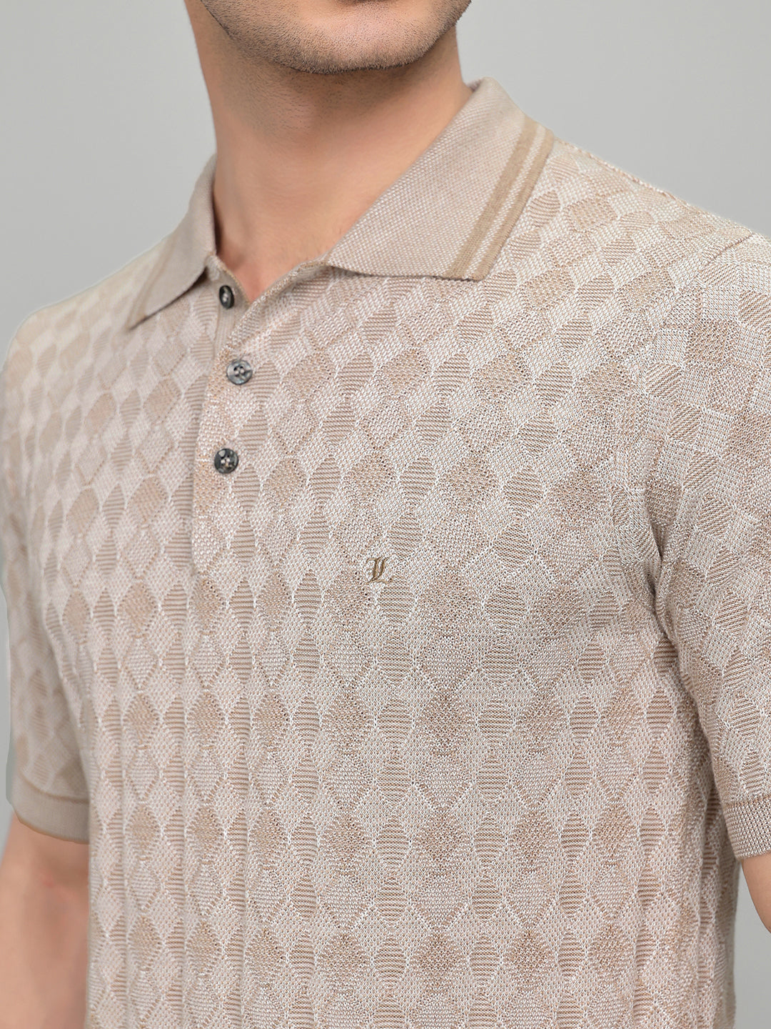 Luxuria Men Camel Brown Solid Collar Half Sleeve T-Shirt