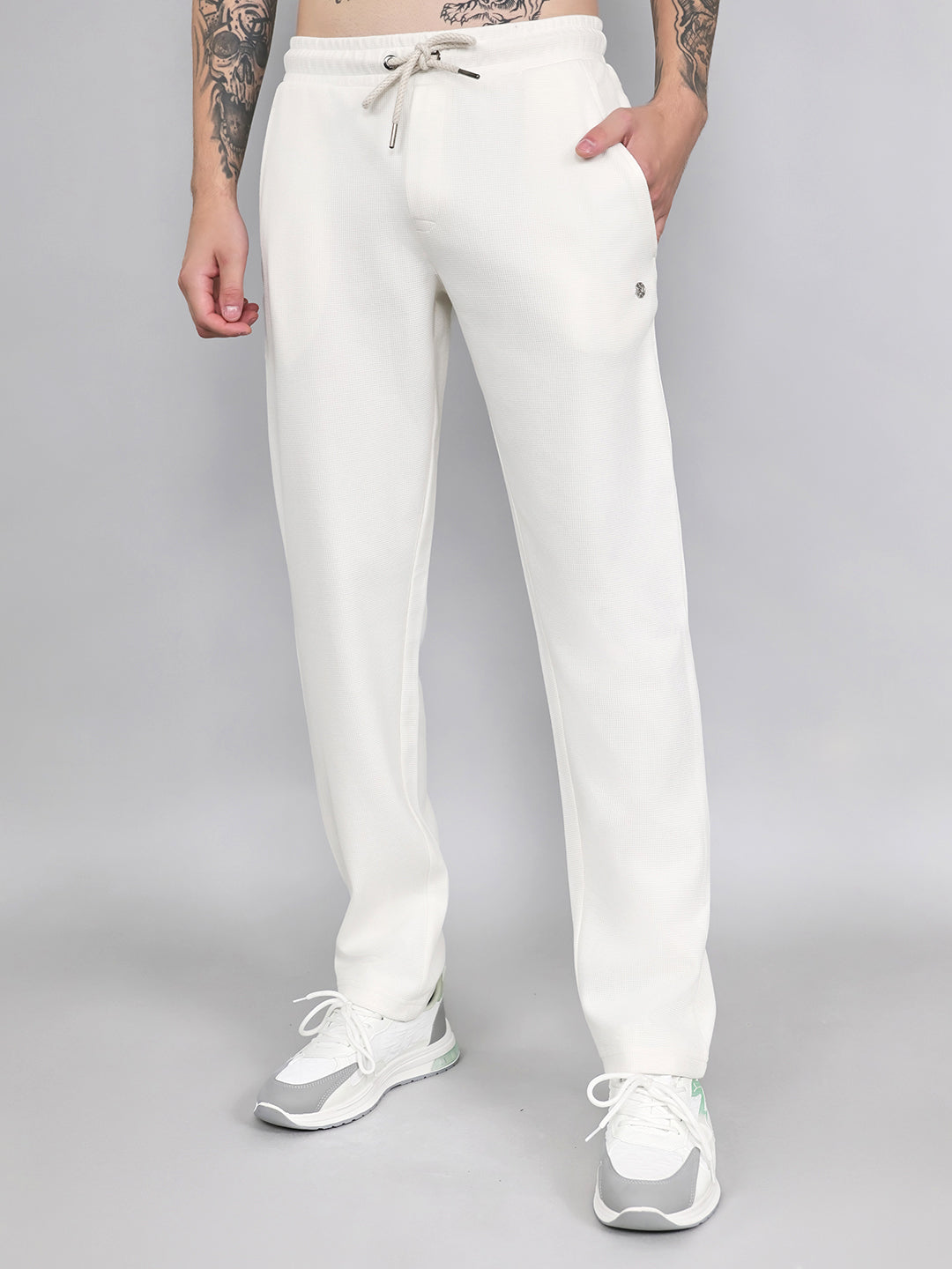 Luxuria Men White Solid Regular Fit Lower