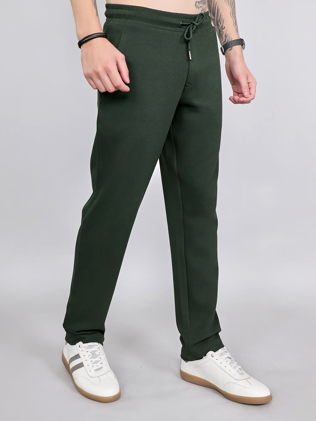Luxuria Men Olive Solid Regular Fit Lower