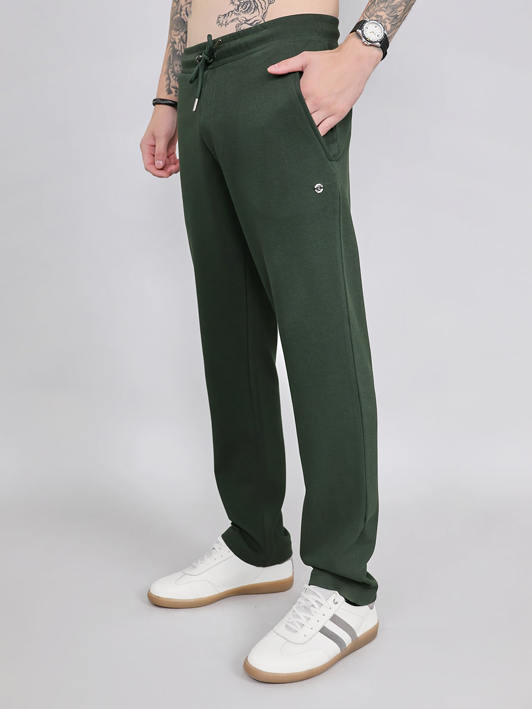 Luxuria Men Olive Solid Regular Fit Lower