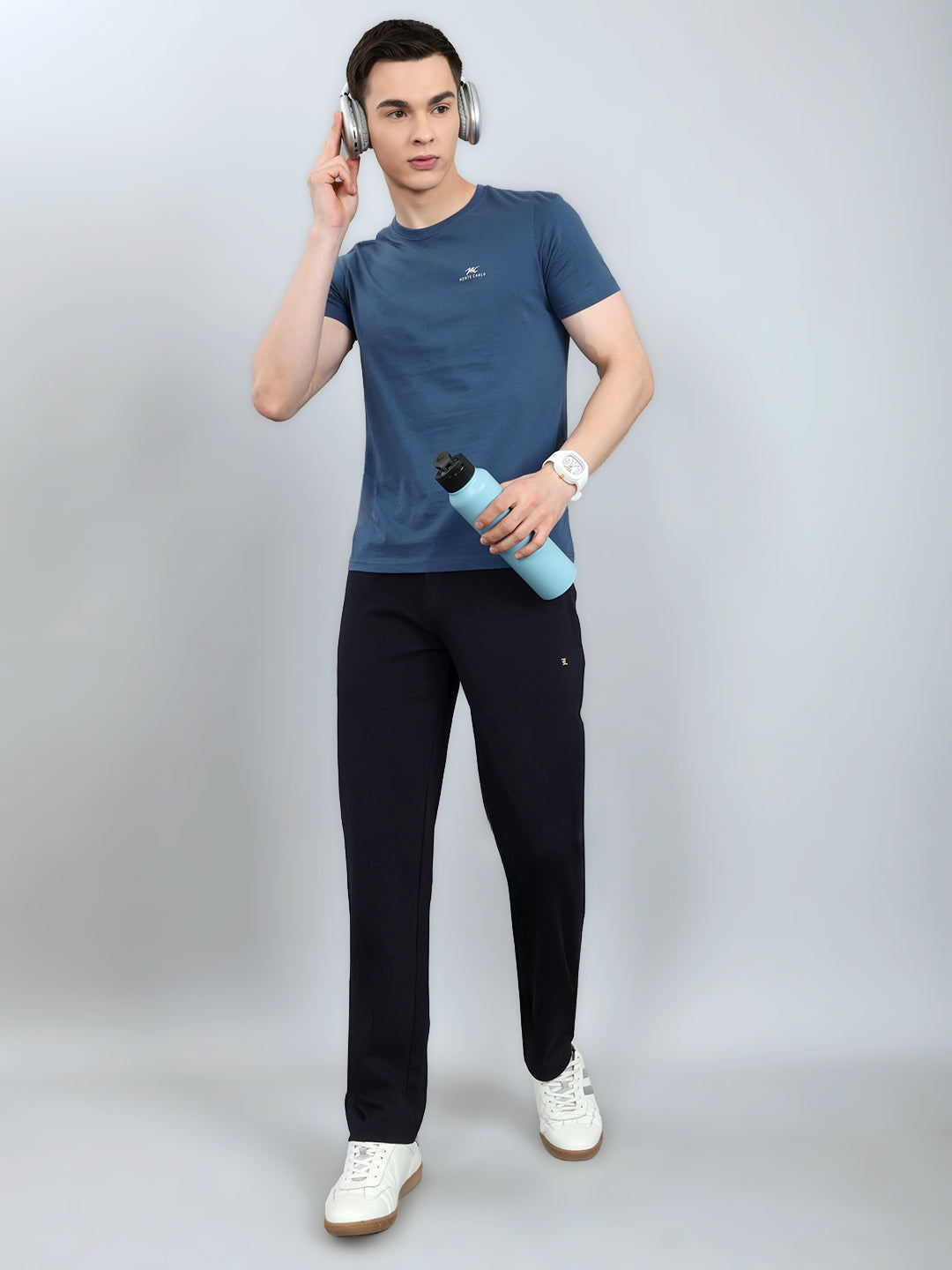 Luxuria Men Navy Blue Solid Regular Fit Lower