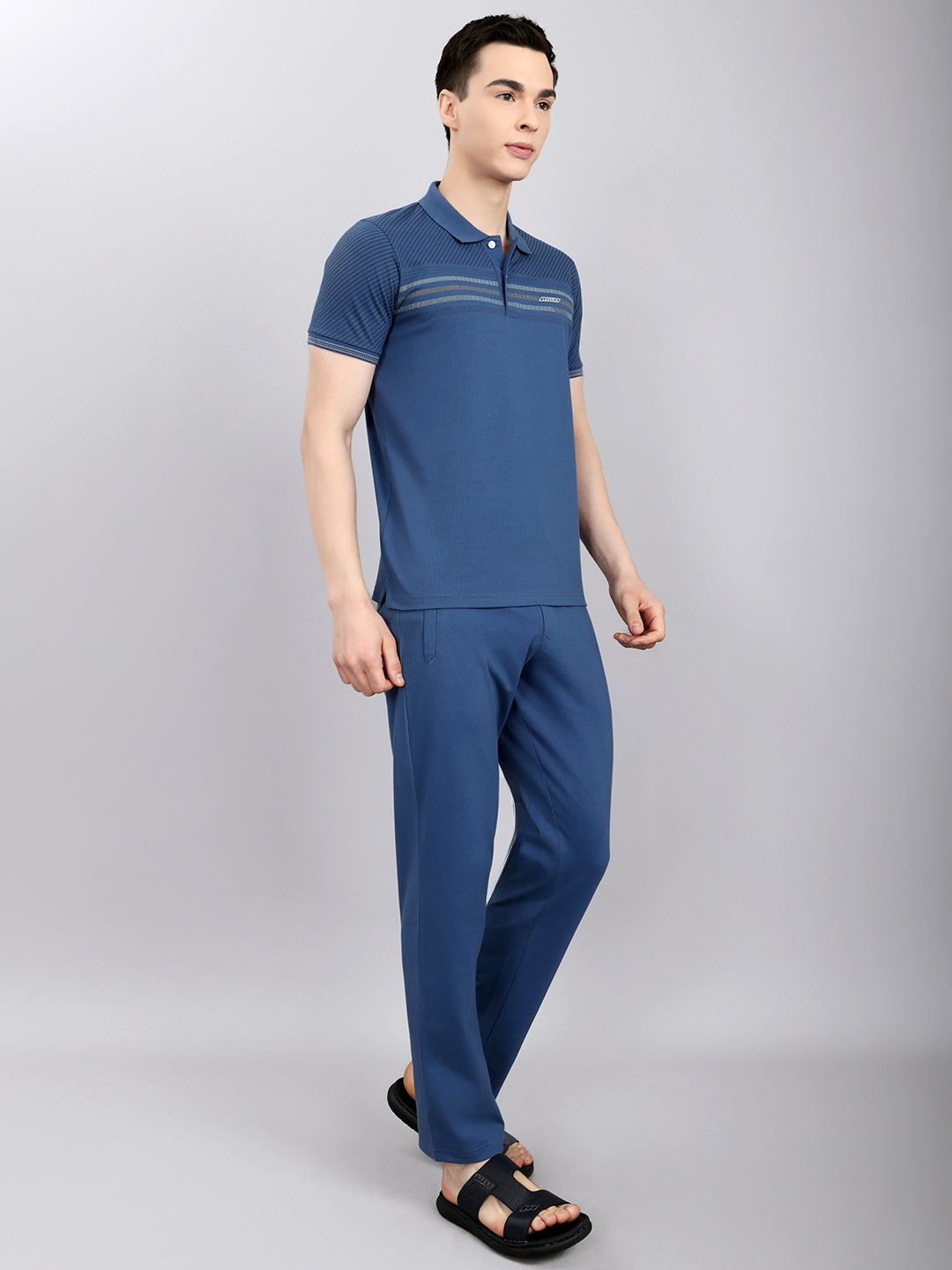 Luxuria Men Sky Blue Solid Round Neck Half Sleeve Lower Set