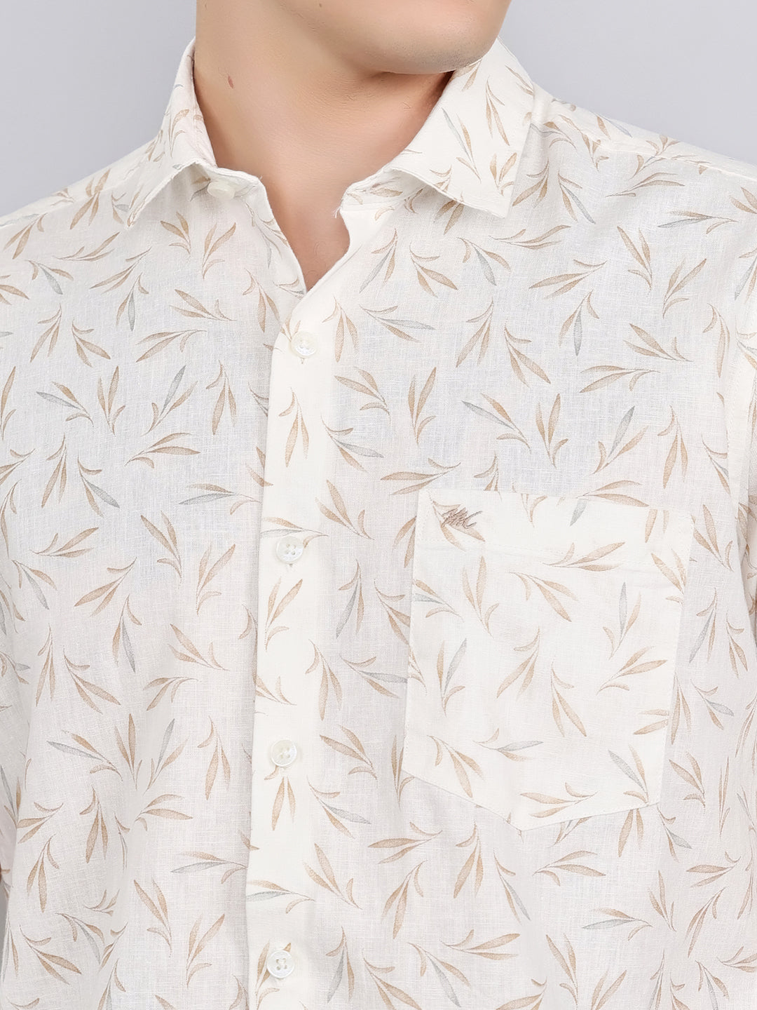 Men White Printed Collar Half Sleeve Shirt