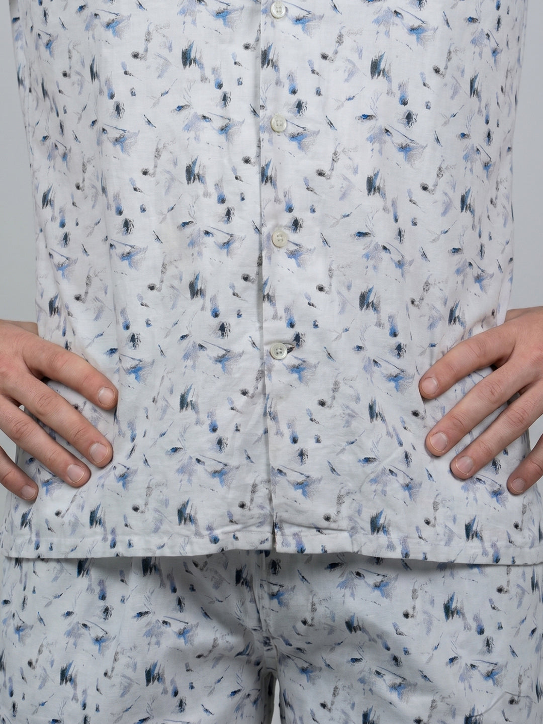 Men White Printed Round Neck Half Sleeve Cords Set