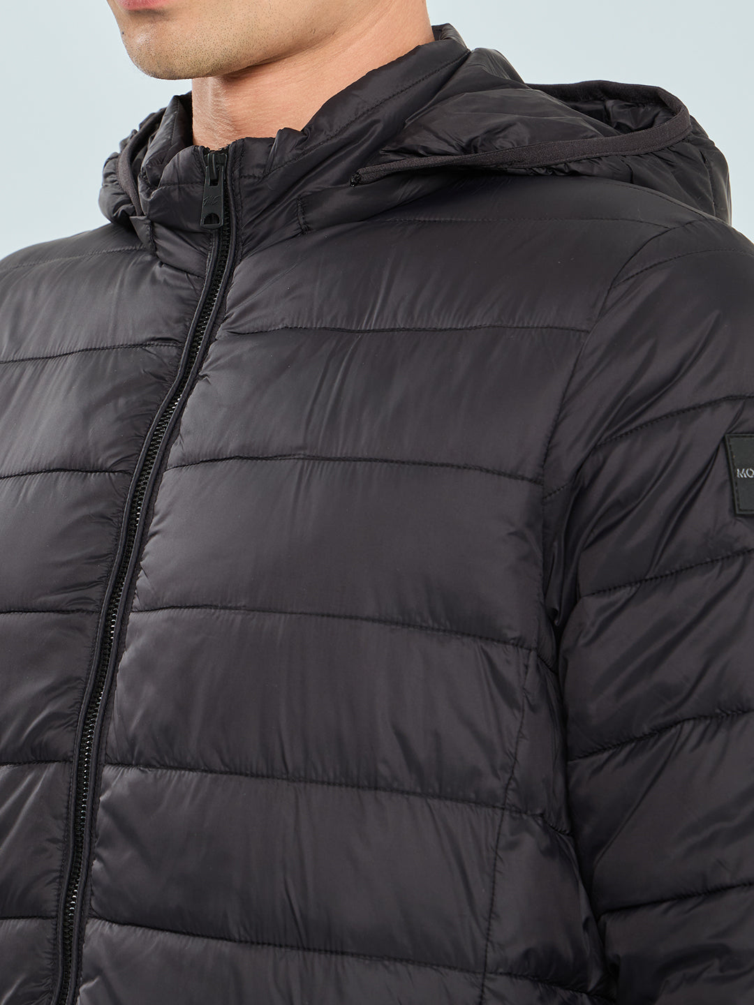 Men Black Solid Electric Heated Puffer Jacket with Detachable Hood