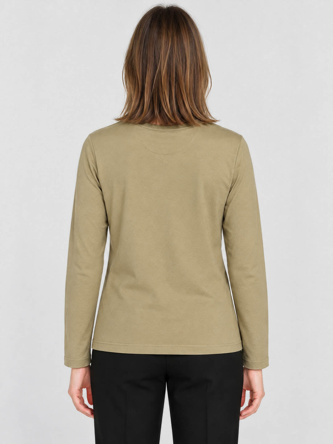 Women Khaki Printed Round Neck Full Sleeve Winter T-Shirt