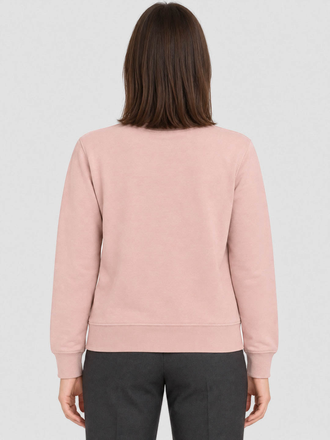 Women Light Pink Printed Round Neck Full Sleeve Winter Top