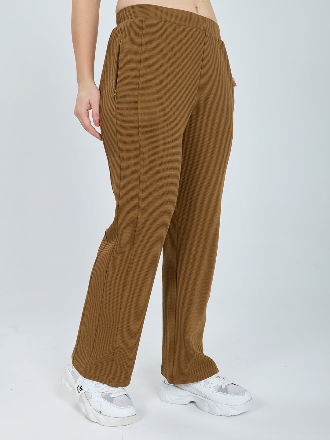 Women Tan Self Design Regular Fit Winter Lower