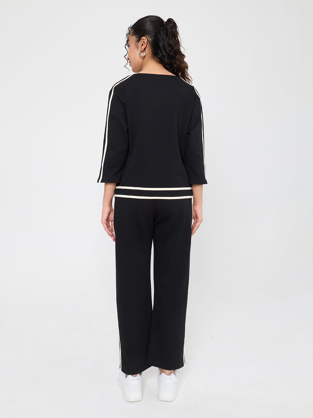 Women Black Solid Round Neck Short Sleeve Cords Set
