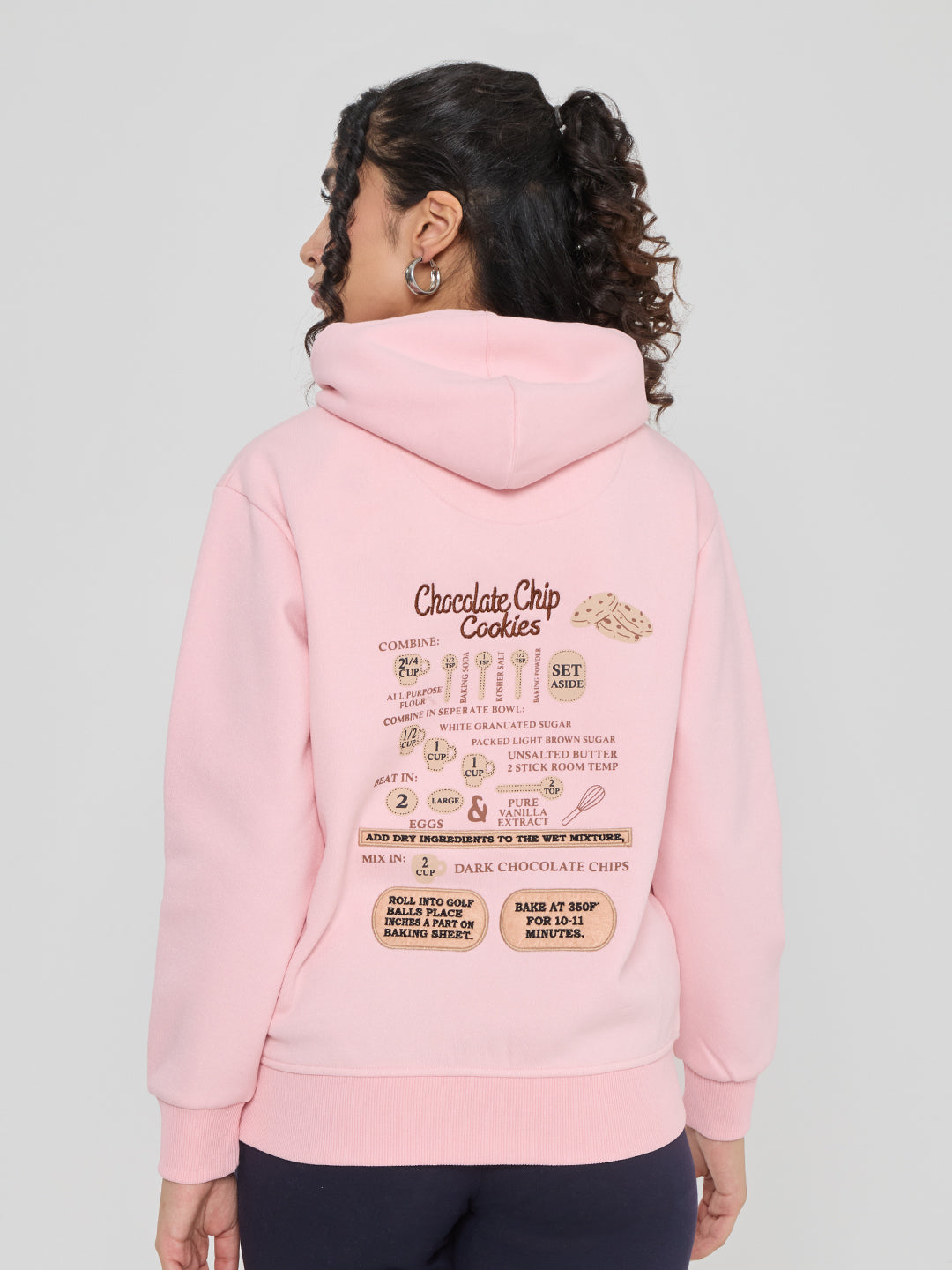 Women Pink Back Printed Hooded Full Sleeve Sweatshirt