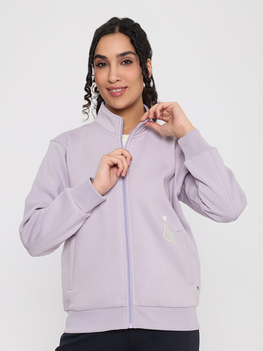 Women Purple Back Printed Turtle Neck Full Sleeve Sweatshirt