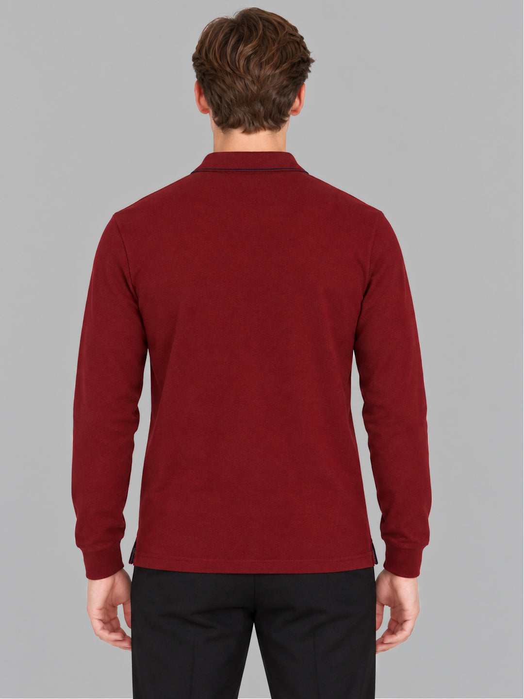 Men Maroon Solid Polo Collar Full Sleeve Winter T-Shirt