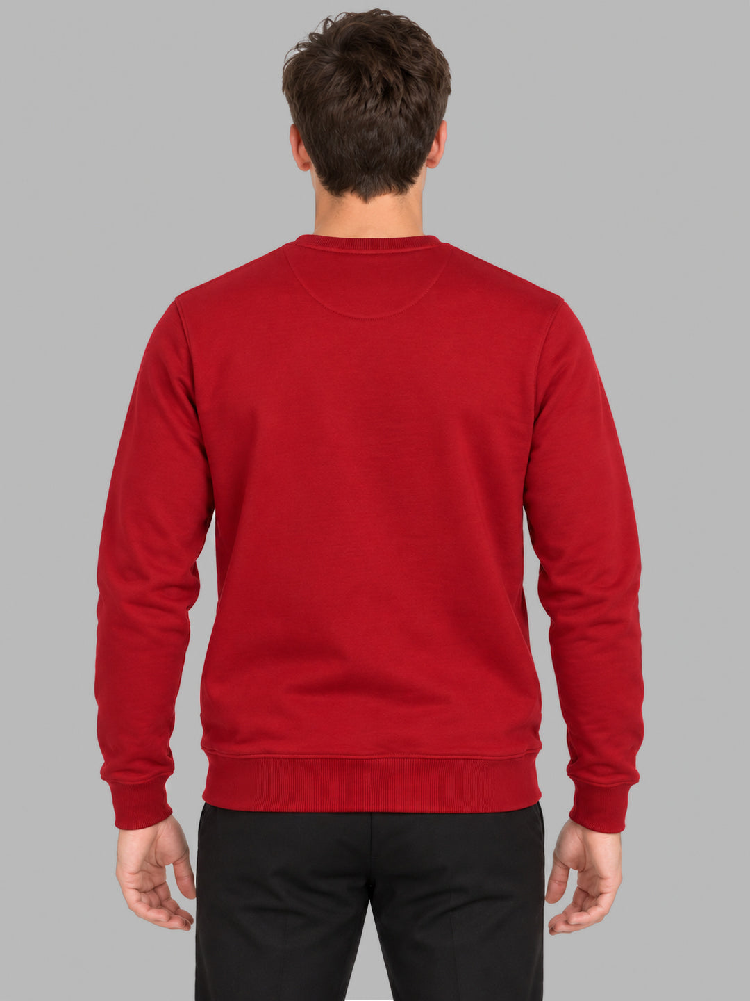 Men Red Solid Round Neck Full Sleeve Sweatshirt