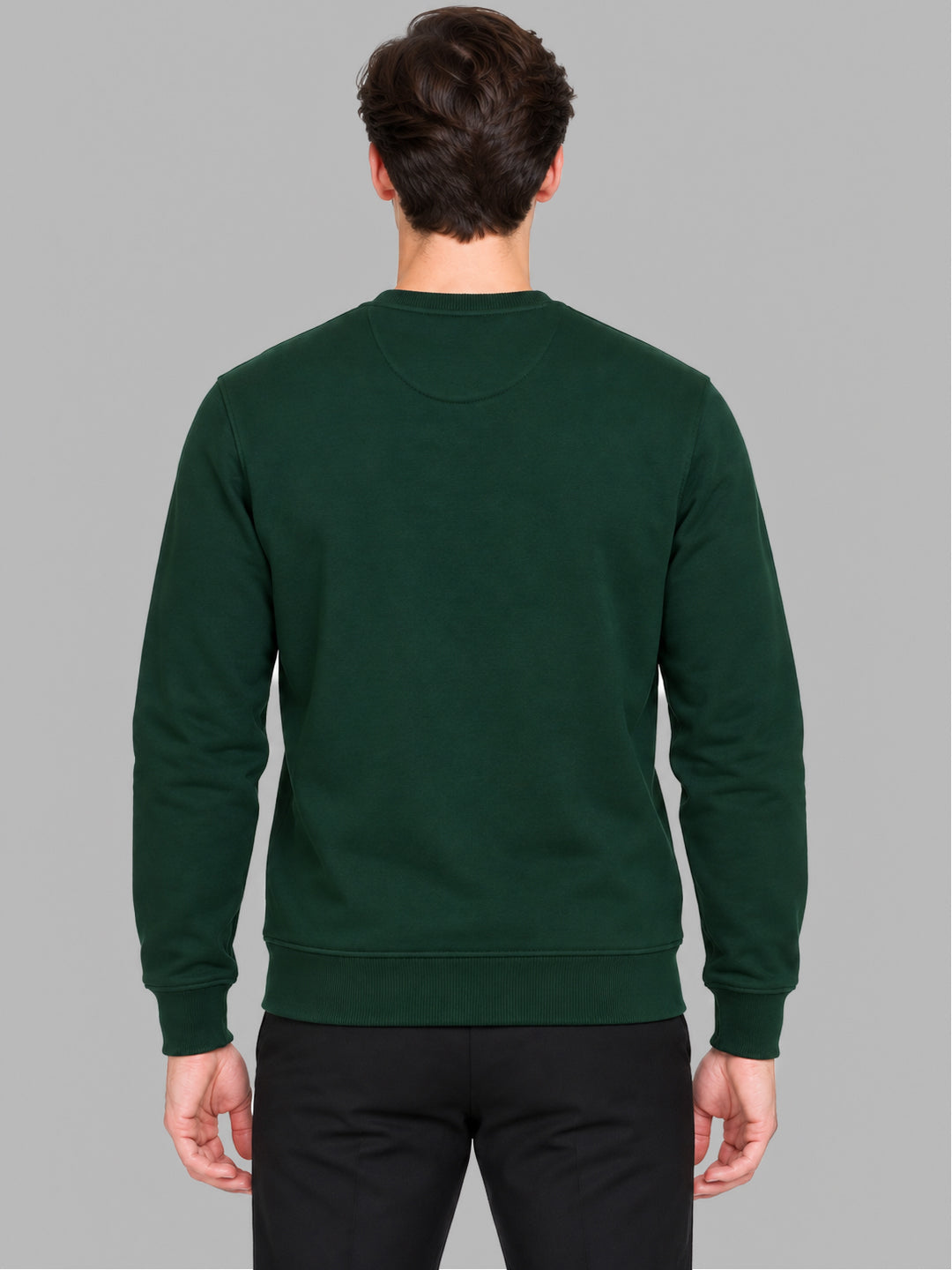 Men Green Solid Round Neck Full Sleeve Sweatshirt