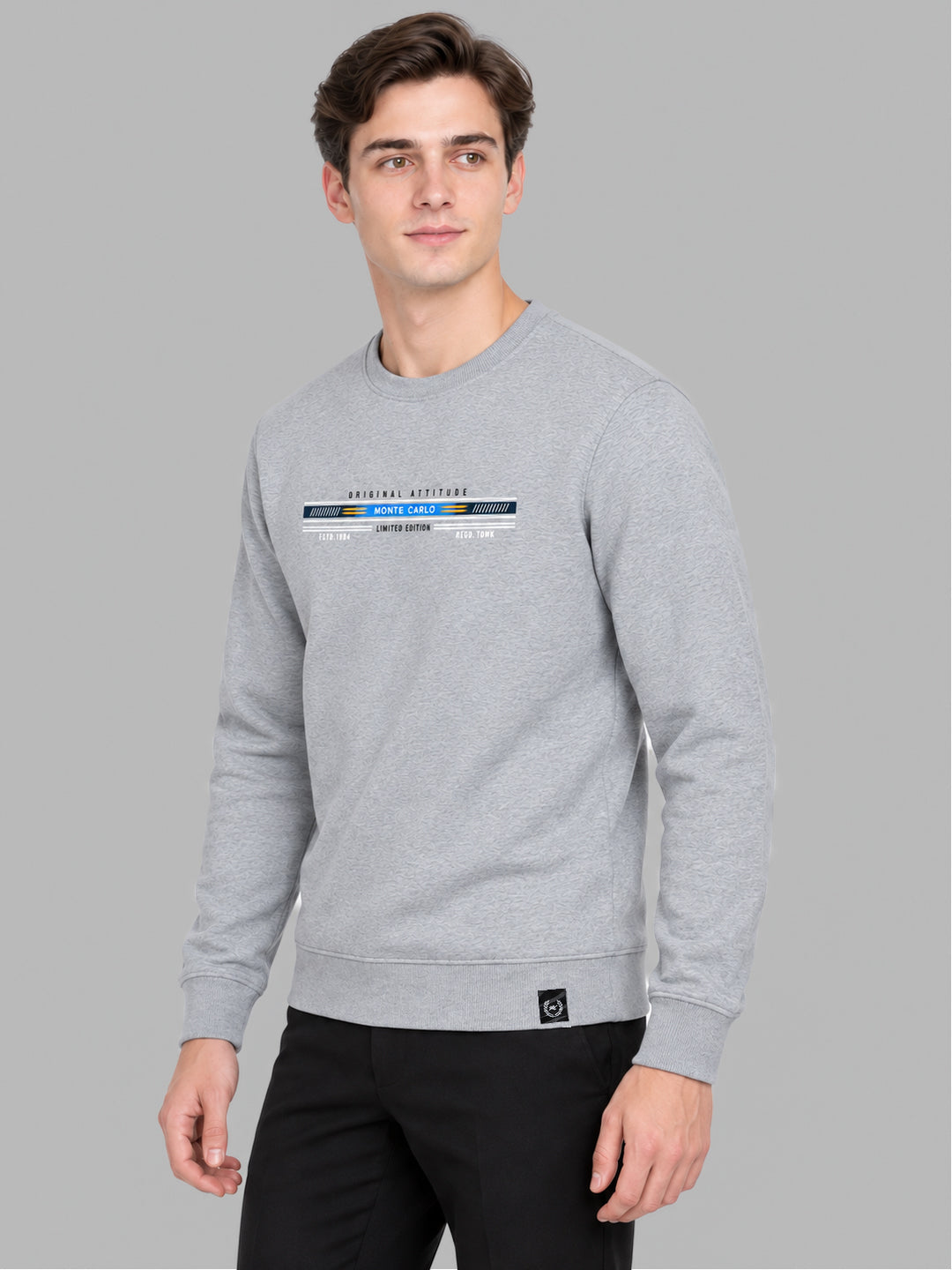 Men Grey Solid Round Neck Full Sleeve Sweatshirt