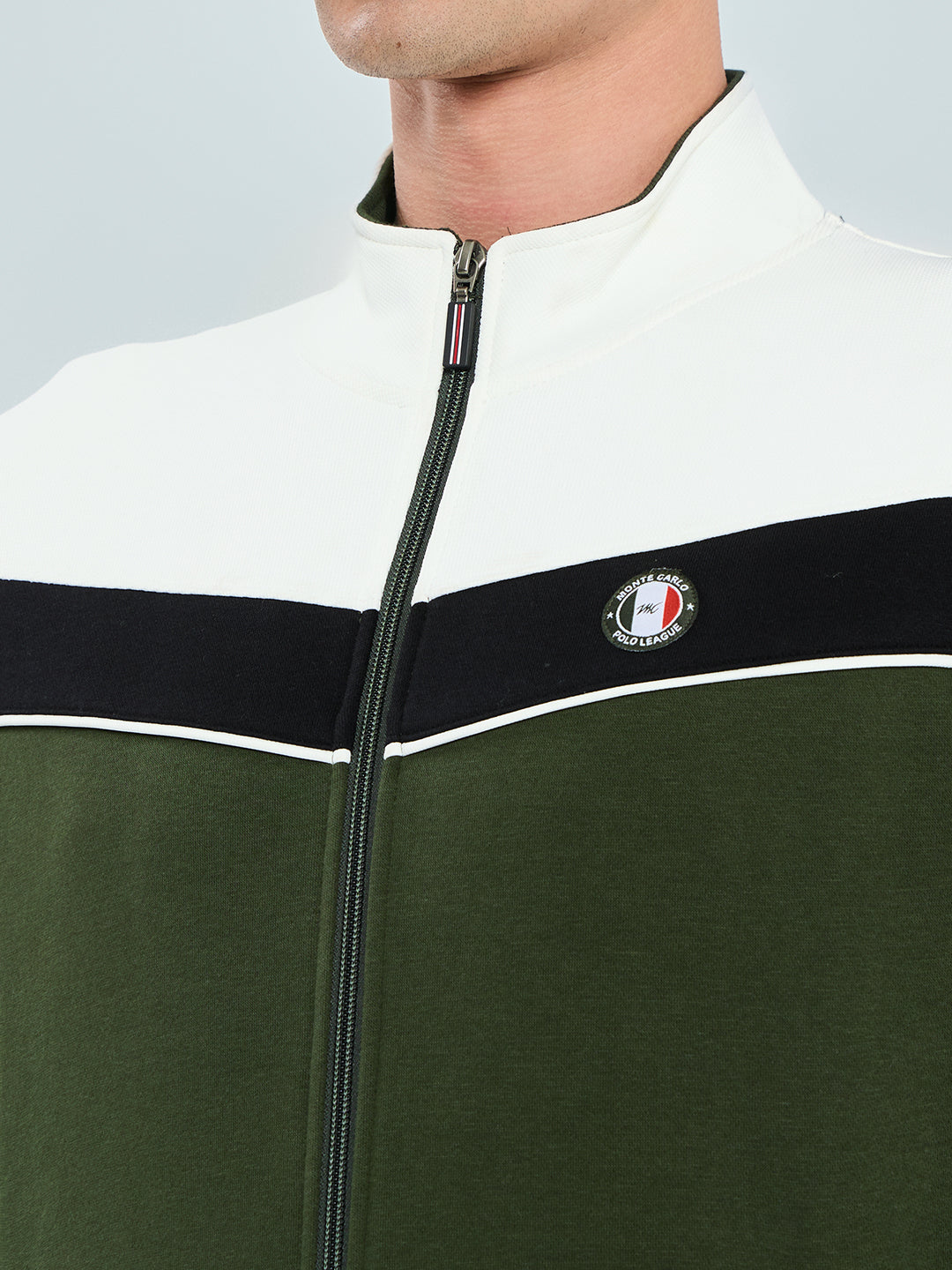 Men Olive Solid Collar Full Sleeve Winter Tracksuit