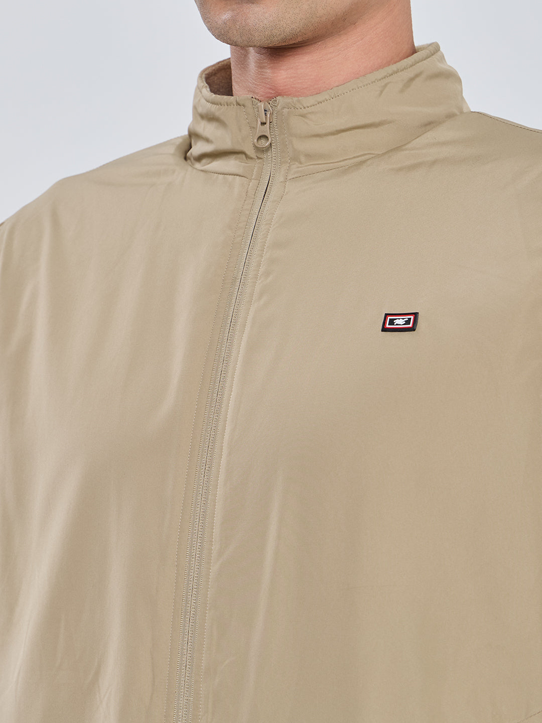 Men Camel Brown Solid Collar Full Sleeve Winter Tracksuit