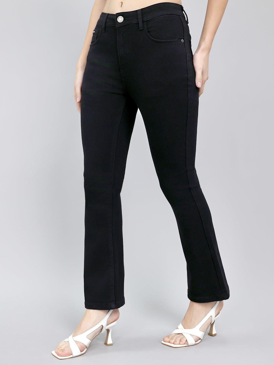Women Black Light Wash Regular Fit Denim