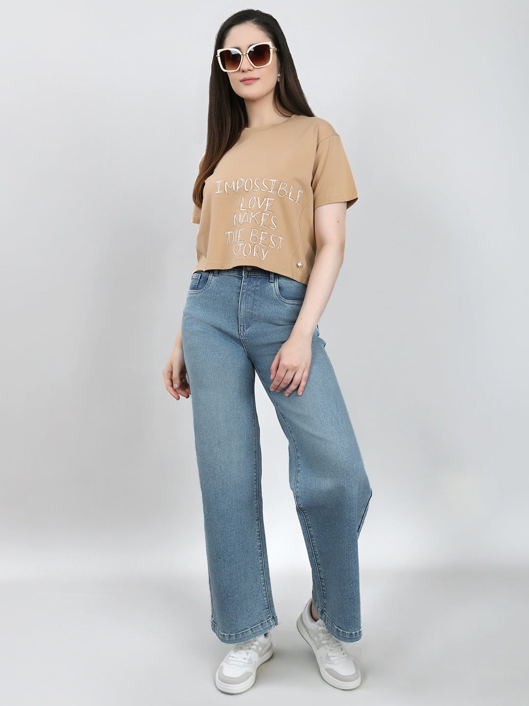 Women Blue Solid Regular Fit Denim