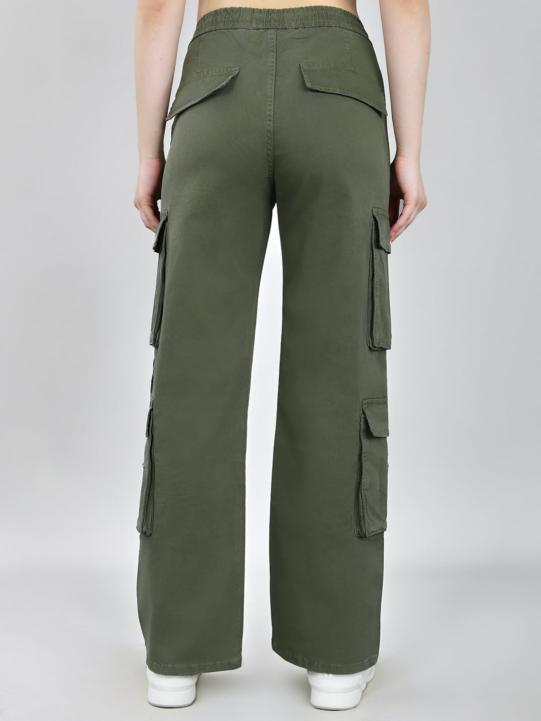 Women Olive Solid Straight Fit Cargo