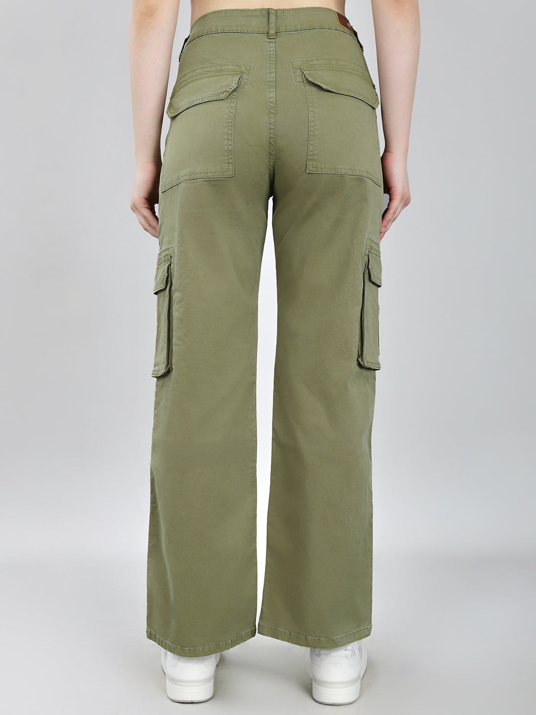 Women Olive Solid Straight Fit Cargo