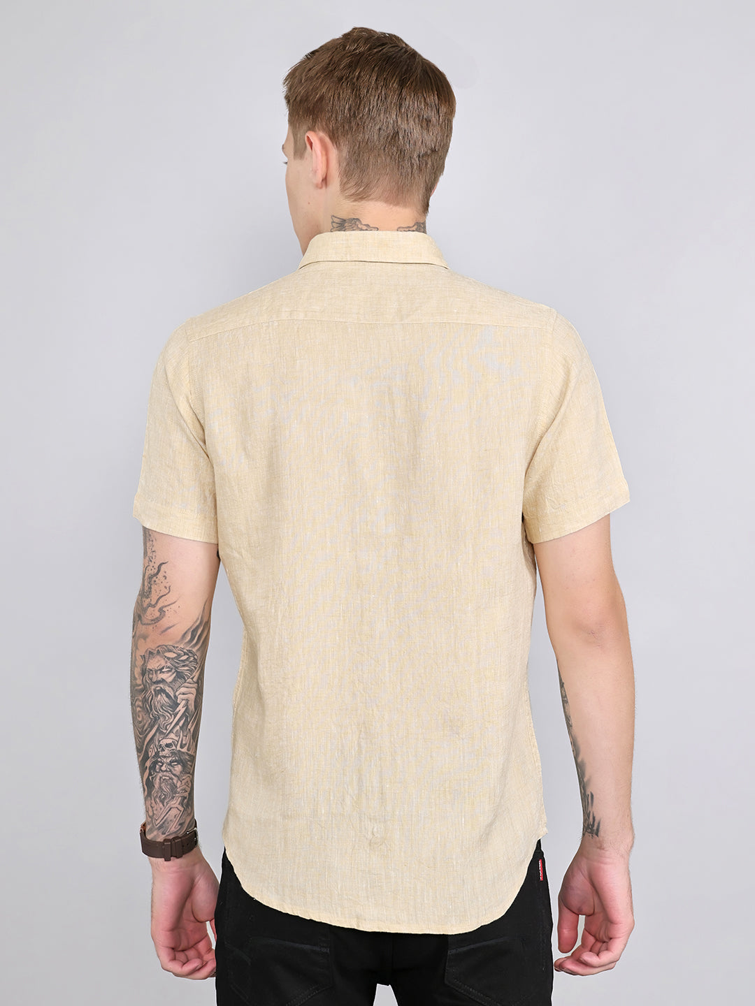 Men Beige Solid Collar Half Sleeve Shirt