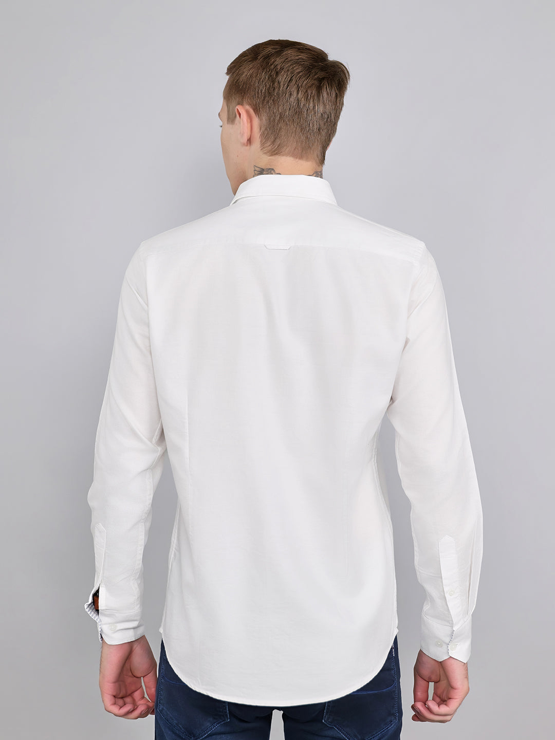 Men White Solid Collar Full Sleeve Shirt