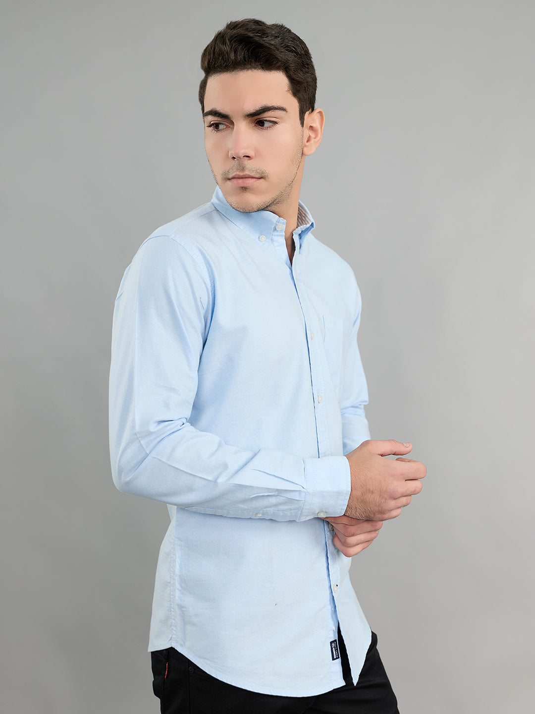 Men Sky Blue Solid Collar Full Sleeve Shirt