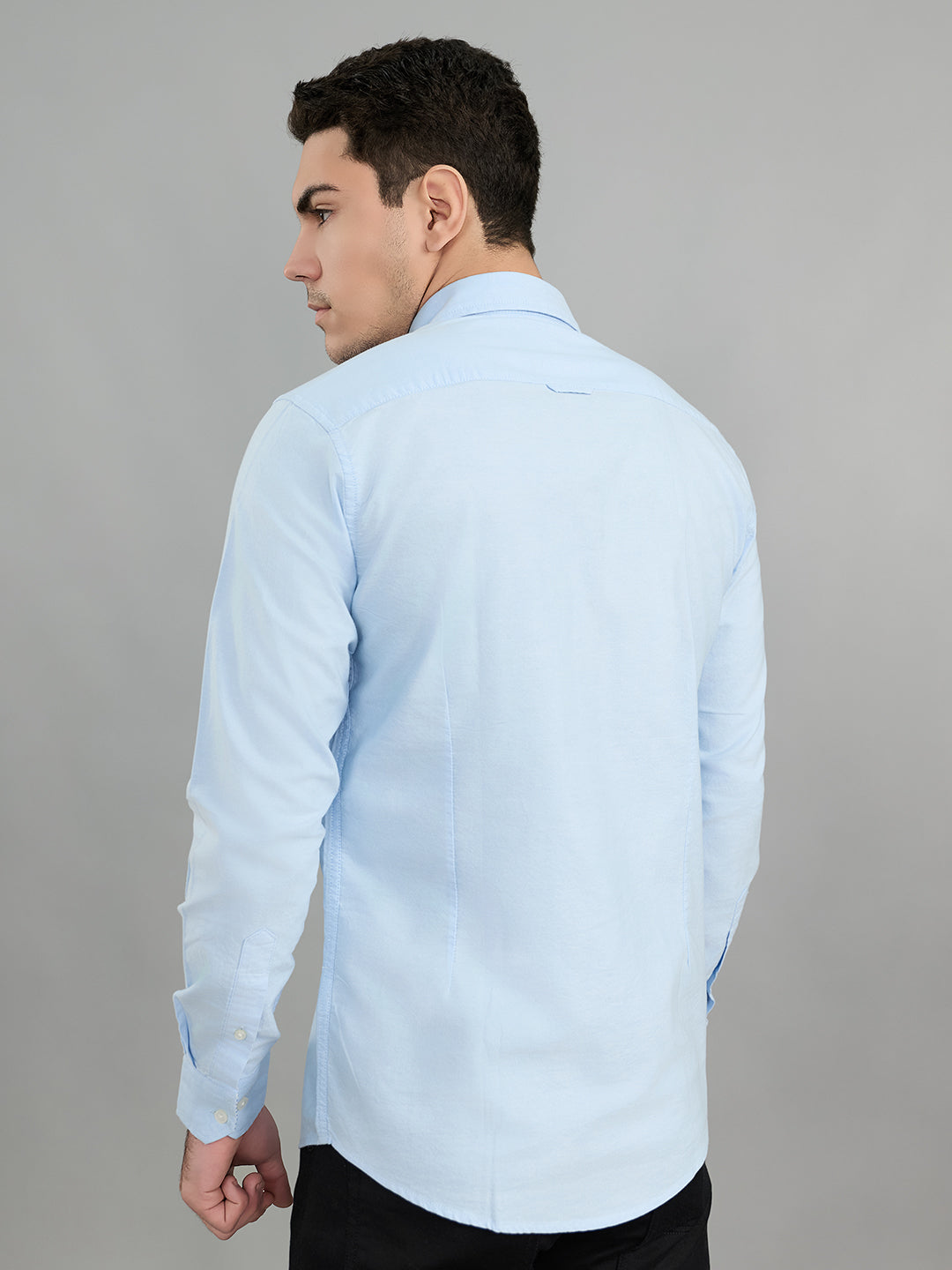Men Sky Blue Solid Collar Full Sleeve Shirt