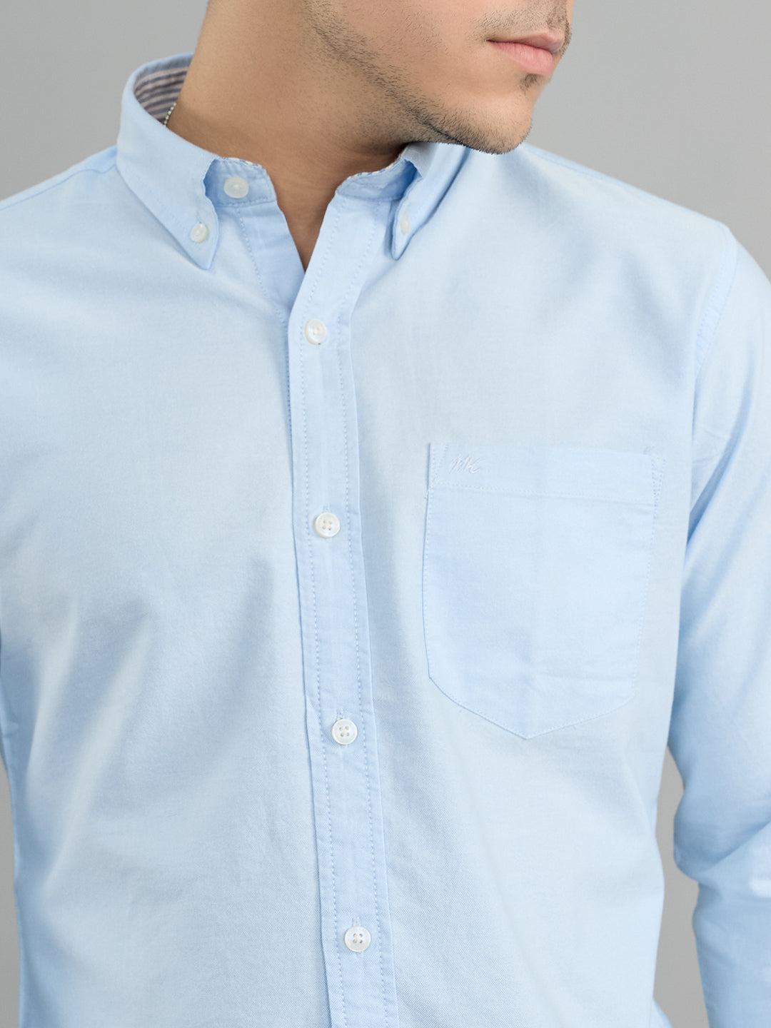 Men Sky Blue Solid Collar Full Sleeve Shirt
