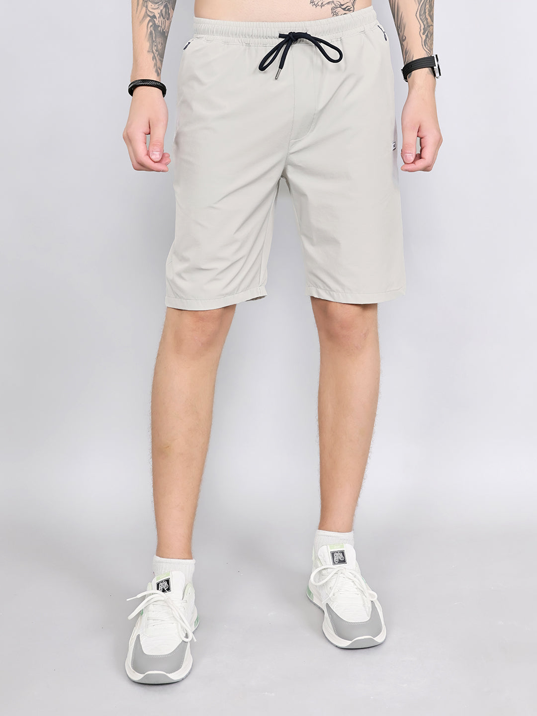 Men Grey Solid Regular Fit Shorts