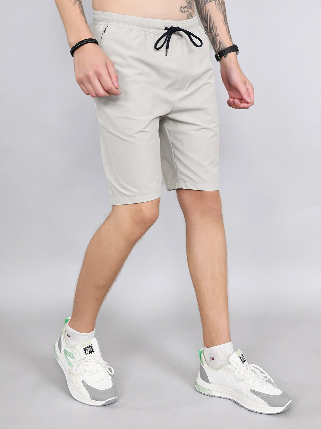 Men Grey Solid Regular Fit Shorts