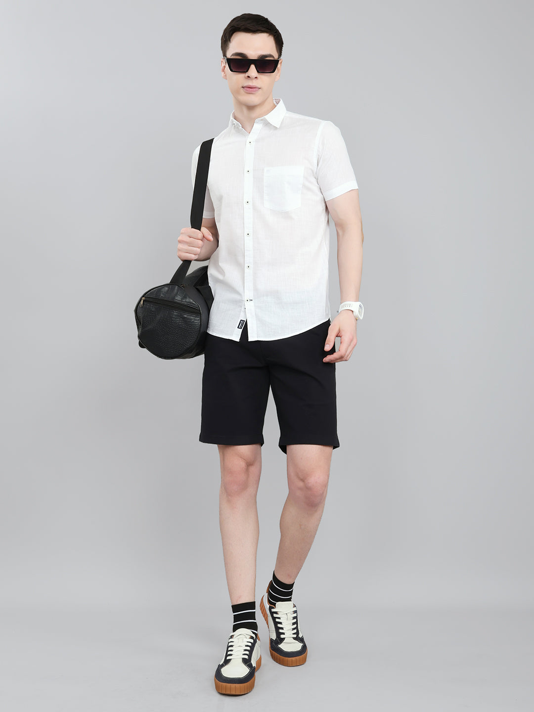 Men Navy Blue Solid Regular Fit Shorts