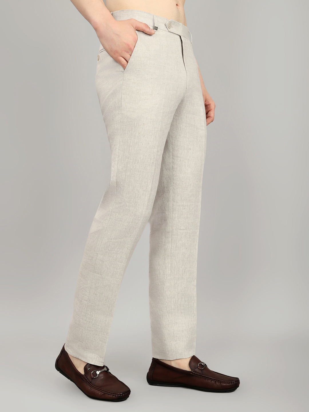 Men Beige Check Regular Fit Trouser
