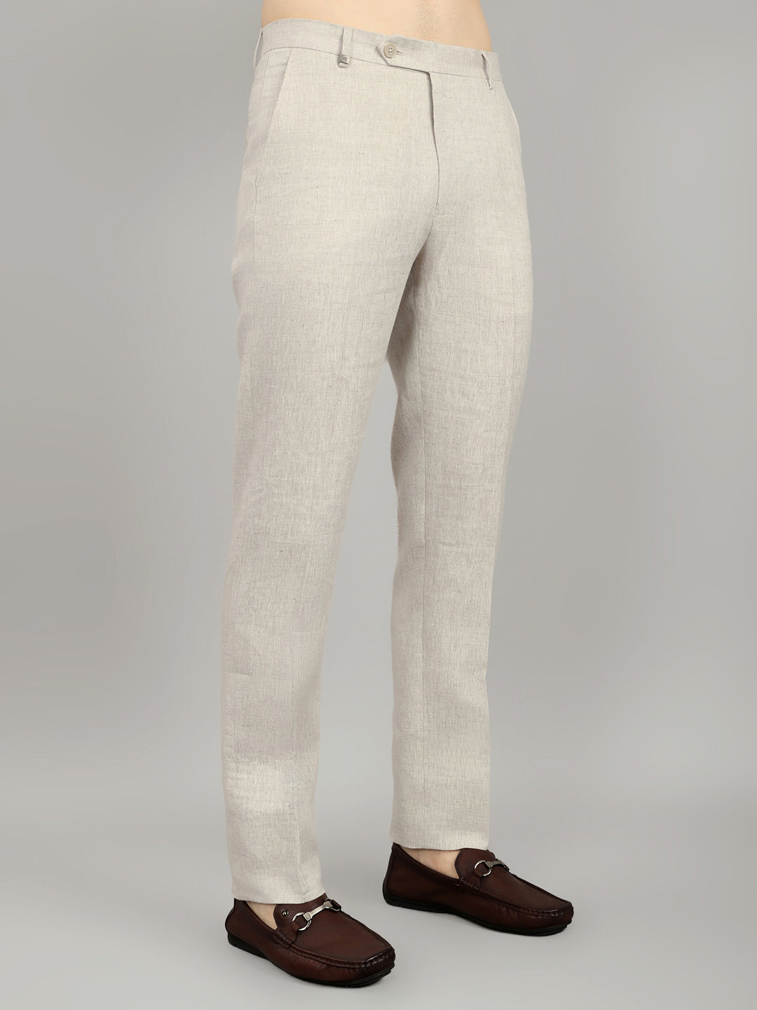 Men Beige Check Regular Fit Trouser