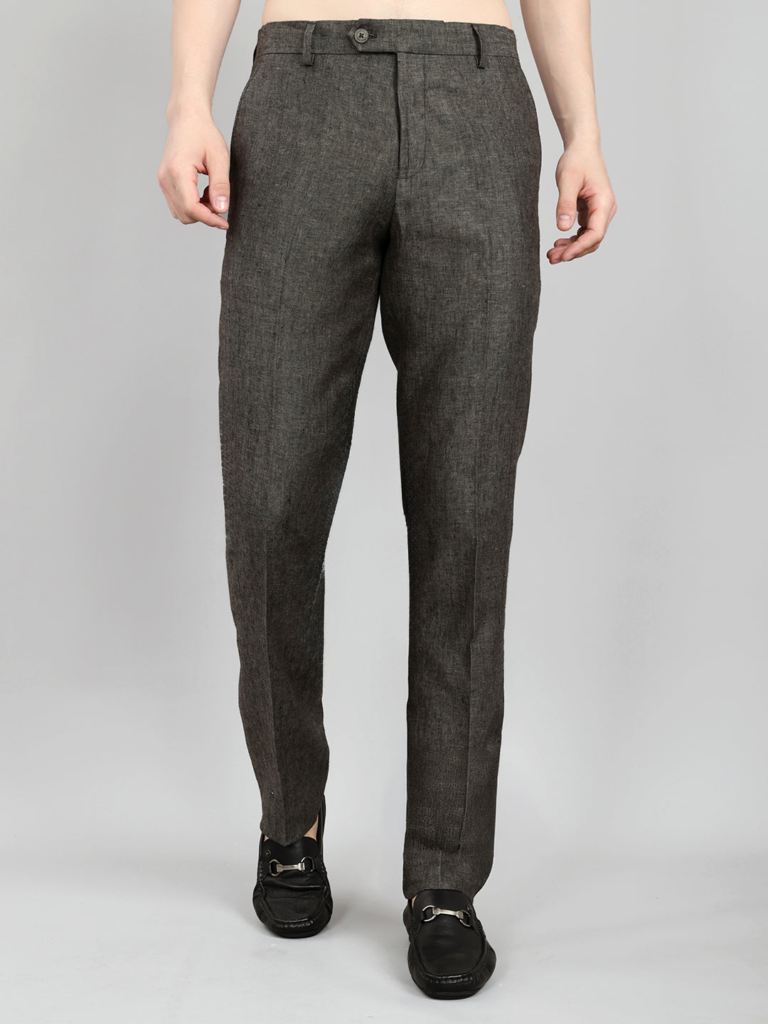Men Grey Melange Regular Fit Trouser