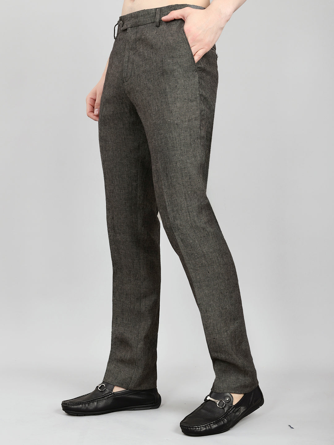 Men Grey Melange Regular Fit Trouser