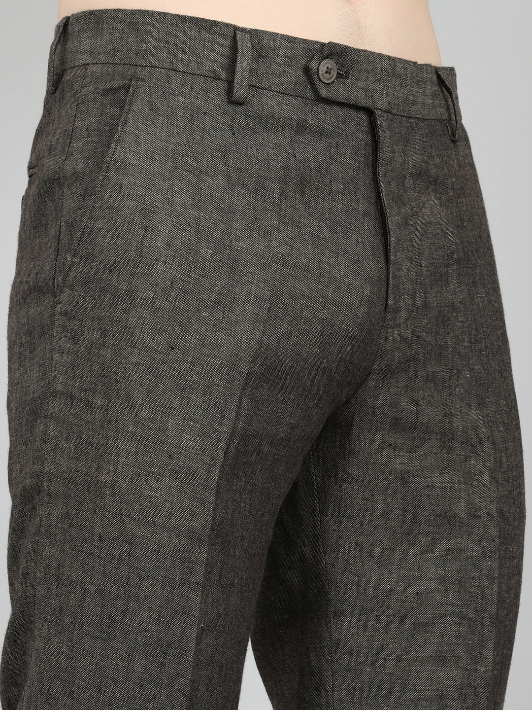 Men Grey Melange Regular Fit Trouser